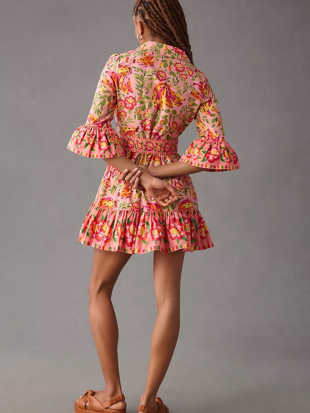 Farm Rio Painted Bananas Ruffle Shirt Midi Dress Size Large - Picture 12 of 14